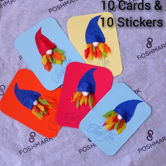 Handcrafted 3D Gnome Thank You Cards & 10 QR Closet Stickers - Picture 3 of 4